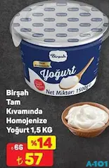 BİRŞAH TAM KIVAMINDA HOMEJENİZE YOĞURT 1,5 KG